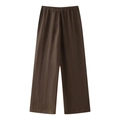 Minimalist deep brown wide-leg trousers with elastic waistband and natural texture - XS / Bottoms / Coffee