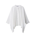 Weiße minimalistische Leinenmischung-Cape-Bluse mit Stehkragen und asymmetrischem Saum - XS / Nur Oberteil