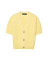 Short sleeve light yellow waffle knit cardigan with detailed silver starfish buttons - S / Yellow