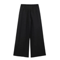 Women's minimalist black high-waisted wide-leg trousers with elastic waistband - XS / Bottoms / Black