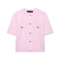 Pink short sleeve knit cardigan with gold buttons and decorative pockets for women - XS / Pink Top