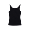 Canotta donna nera minimalista in maglia a coste con spalline sottili e scollo rotondo - S / Nero