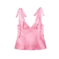 Débardeur en satin rose à col en V avec nœuds d'épaules élégants et aspect brillant - XS / Rose