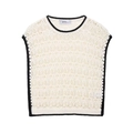 Damen Strickweste in Off-White mit schwarzer Kontrastkante und geometrischem Häkelmuster - S / Gebrochenes Weiß