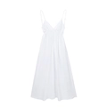Elegantes weißes Popeline-Midikleid mit tiefem V-Ausschnitt und ausgestellter A-Linie - XS / Weiß