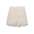 Pantaloncini a vita alta color crema in cotone con ricami traforati e bordi smerlati - XS / Bianco Crema (Pantaloncini)