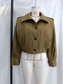 Short khaki utility pilot jacket for women with large lapels and button closure - XS / Brown