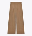 Gros plan détaillé sur la texture naturelle du lin et la taille haute élastique du pantalon - XS / Bas / Kaki