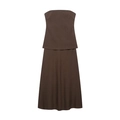 Modern chocolate brown tube top and midi skirt two-piece set in a minimalist style - XS / Dark Brown