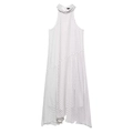 Elegante abito bianco a pois con scollo all'americana e orlo fluido asimmetrico moderno - XS / Pois Bianchi