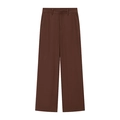Détail d'un pantalon large à taille haute marron foncé avec un drapé lisse et fluide - S / Bottoms / Brun Foncé