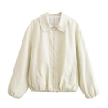 Chaqueta minimalista blanco crema con cremallera, cuello clásico y puños elásticos en blanco - XS / Blanco lechoso