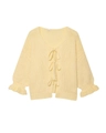 Women's light yellow knit cardigan featuring V-neck and ribbon bow closures in size S - S / Yellow