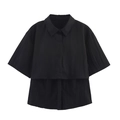 Camicia nera a maniche corte minimalista con orlo a doppio strato e chiusura con bottoni - S / Nero