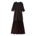 Short sleeve knit pleated dress in dark brown with elegant back zipper closure - S / Brown