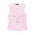Gilet in tweed rosa da donna con bottoni dorati e cintura in vita in tessuto strutturato - XS / Rosa