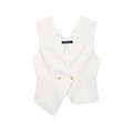 Witte mouwloze double-breasted vest met asymmetrische zoom en een diepe V-hals - XS / Wit
