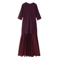 Elegant deep purple knit dress featuring pleated skirt and back zipper detail - S / Burgundy