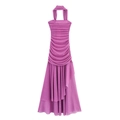 Ärmelloses Neckholder-Kleid in Lila mit Punkten, Raffungen und unregelmäßigem Saum - XS / Rosarot
