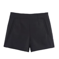 Close-up of high-waisted black tailored shorts featuring side zipper and vertical pockets - S / Black