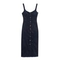 Dark blue denim midi dress with spaghetti straps and front metallic buttons detail - XS / Dark Blue