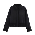 Camicetta nera a maniche lunghe da donna con eleganti dettagli in pizzo all'uncinetto - XS / Top a Maniche Lunghe / Nero