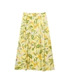 Gele midi-linnen rok voor dames met kleurrijke bloemenprint en retro bruine knopen - XS / Gele Bloemen Rok Met Knopen