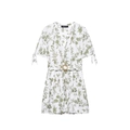 Vestido floral de verano con escote en V blanco y verde con cinturón y bordado calado - XS / Blanco