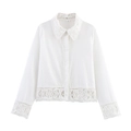 Camicia bianca a maniche lunghe con dettagli in pizzo all'uncinetto su colletto - XS / Top a Maniche Lunghe / Bianco