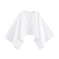 Top bianco minimalista con scollo a V e maniche a pipistrello con orlo asimmetrico - XS / Top Bianco