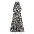 Halter-Maxikleid aus Leinenmix mit abstraktem Blattprint in Schwarz und Beige mit Cut-outs - XS / Schwarzweiß-Druck