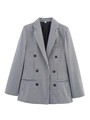 Detail van klassieke zwart-witte pied-de-poule blazer met dubbele rij knopen - S / Grijs