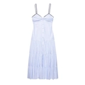 Vestido midi de rayas azul claro con tirantes finos y falda de capas con encaje - XS / Rayas Azul Claro