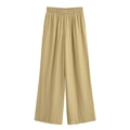 Women's casual wide-leg pants in khaki with elastic waist and textured fabric - Yellow Pants