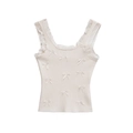 White ribbed knit camisole with delicate lace trim and sweet satin bow accents - S / White