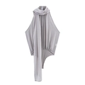 Elegant grey halter neck bodysuit with pleated chiffon details and long decorative ribbons - XS / Light Gray