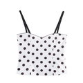 Vintage-Camisole mit weißen Punkten, schwarzem Spitzenbesatz und Trägern für Damen - S / Off-White