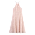 Hellrosa Neckholder-Kleid in A-Linie mit eleganter Relief-Blumenstruktur für Damen - XS / Rosa