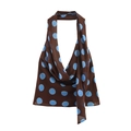 Brown polka dot halter neck chiffon top with blue spots for women 2025 spring collection - XS / Top (Brown Base Blue Polka Dot)
