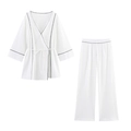 Conjunto de estar por casa blanco de dos piezas con ribetes y top tipo kimono - XS / Juego