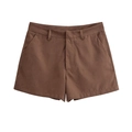 Women's high-waisted casual A-line shorts in dark caramel brown with waist belt loops - XS / Brown Shorts