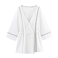 Top cruzado blanco para mujer con ribete negro y cinturón de lazo de estilo casual - XS / Top Blanco