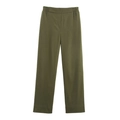 Olivgrüne Leinenhose mit geradem Bein und elastischem Bund für den Frühling - XS / Olivgrüne Hose