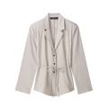 Conjunto de chaqueta blazer beige claro para mujer con rayas finas y cinturón elegante - XS / Tops