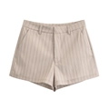 Women's light khaki vertical striped shorts with belt loops and a clean A-line silhouette - XS / Pinstripe Shorts