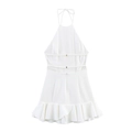Elegante abito bianco allacciato al collo con orlo a balze e dettaglio sul retro - XS / Bianco
