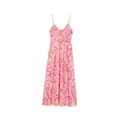 Robe longue d'été rose à fleurs avec col en V, fines bretelles et cordon de serrage - S / Rose