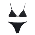 Minimalist black triangle bikini set with elegant gold metal buckle detail on the top - M / Black