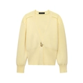 Cárdigan de punto amarillo pálido con cuello en V, botón dorado y puños acanalados - S / Amarillo