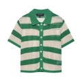 Camicia in maglia a righe verdi e bianche da donna con maniche corte e colletto - S / Top a Righe Verde Bianco